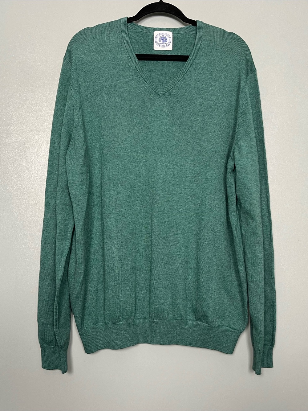 J. Press Men's Cotton Cashmere V-Neck Sweater Green Size 48 2XL Academia Preppy